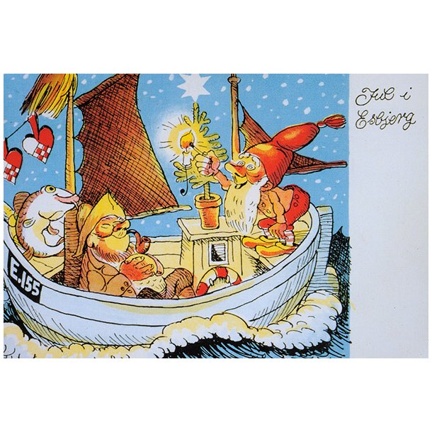 Esbjerg: Fiskekutter E 155 med julenisse ombord (dobbelt med kuvert)